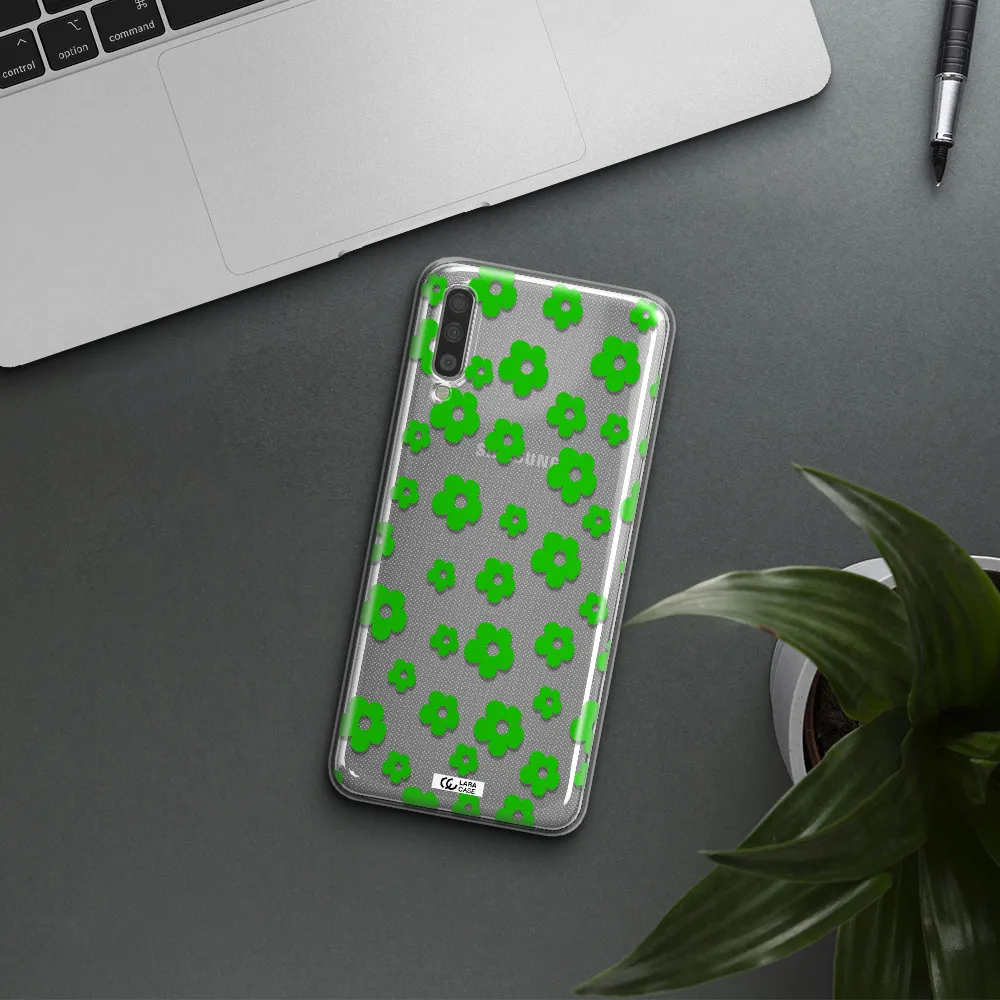 Five Petal Green Flower Samsung A70 Clear TPU Case