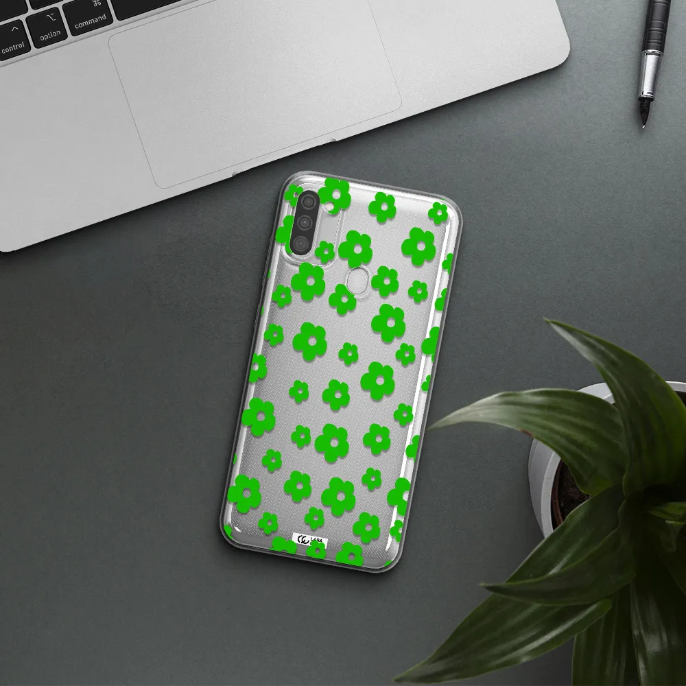 Five Petal Green Flower Samsung M11 Clear TPU Case