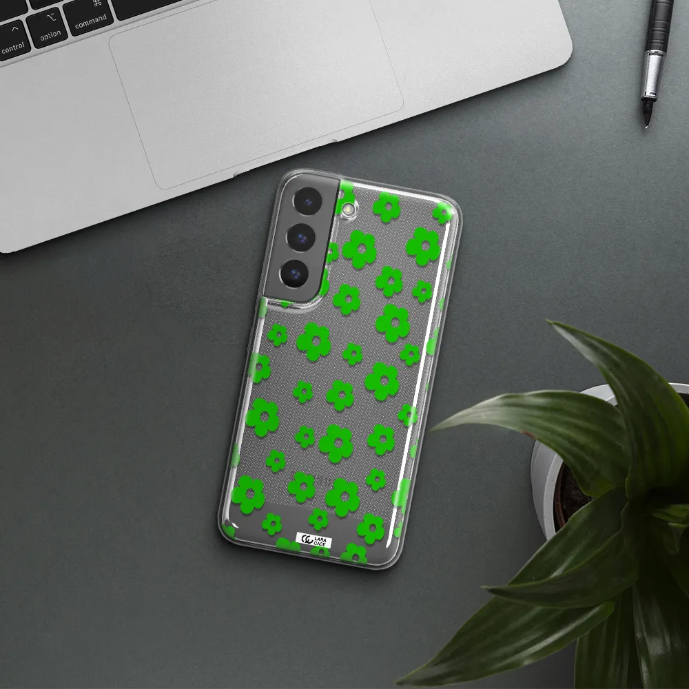 Five Petal Green Flower Samsung S 22 Clear TPU Case