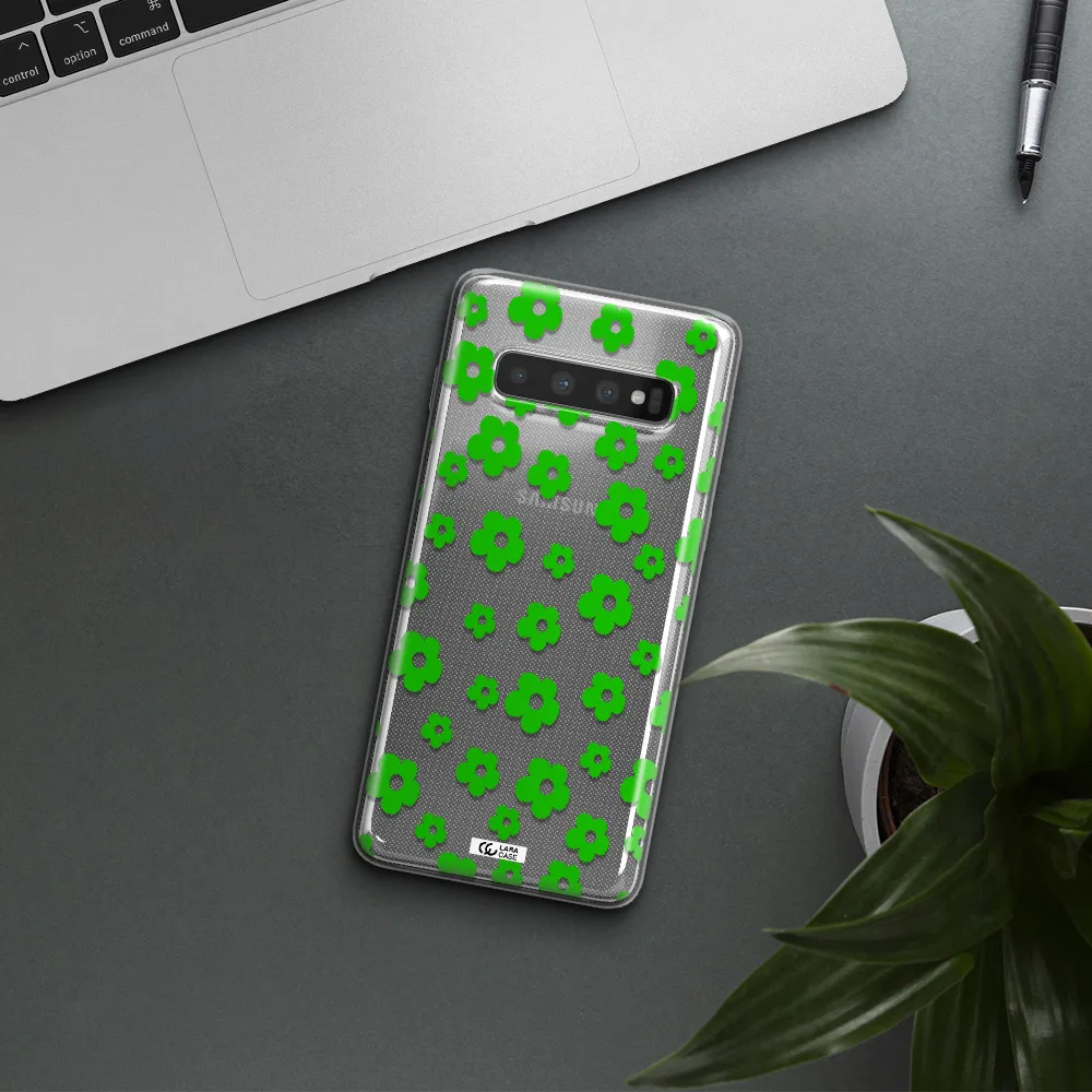 Five Petal Green Flower Samsung S10 Plus Clear TPU Case