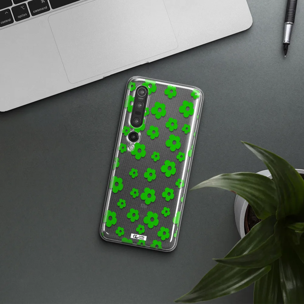 Five Petal Green Flower Xiaomi Mi 10 Pro Clear TPU Case