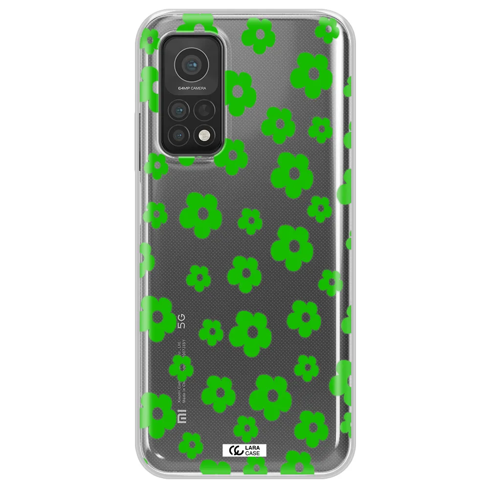 Five Petal Green Flower Xiaomi Mi 10T Clear TPU Case