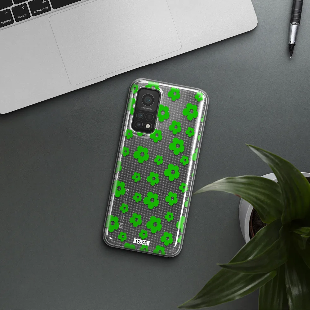 Five Petal Green Flower Xiaomi Mi 10T Clear TPU Case