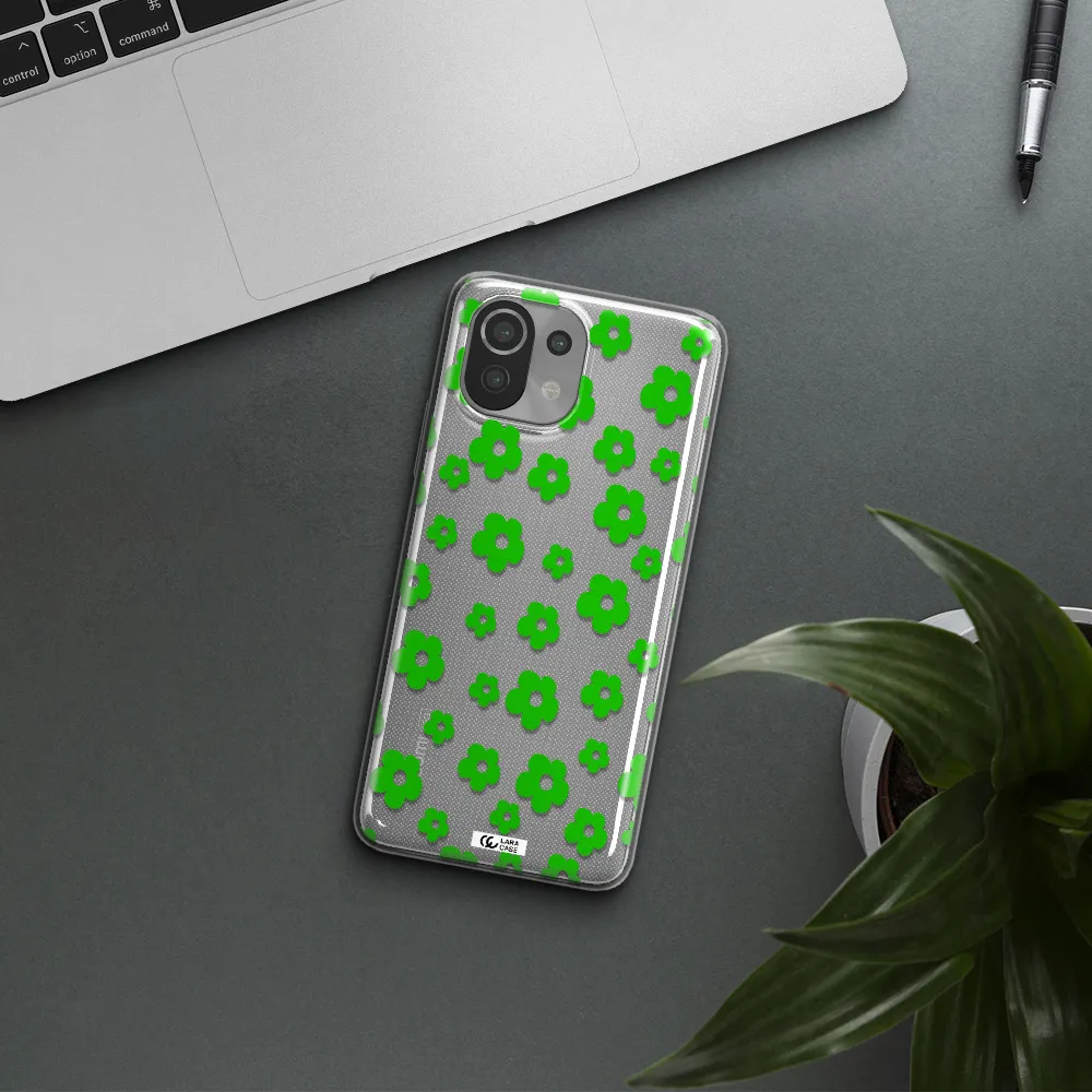 Five Petal Green Flower Xiaomi Mi 11 Lite Clear TPU Case
