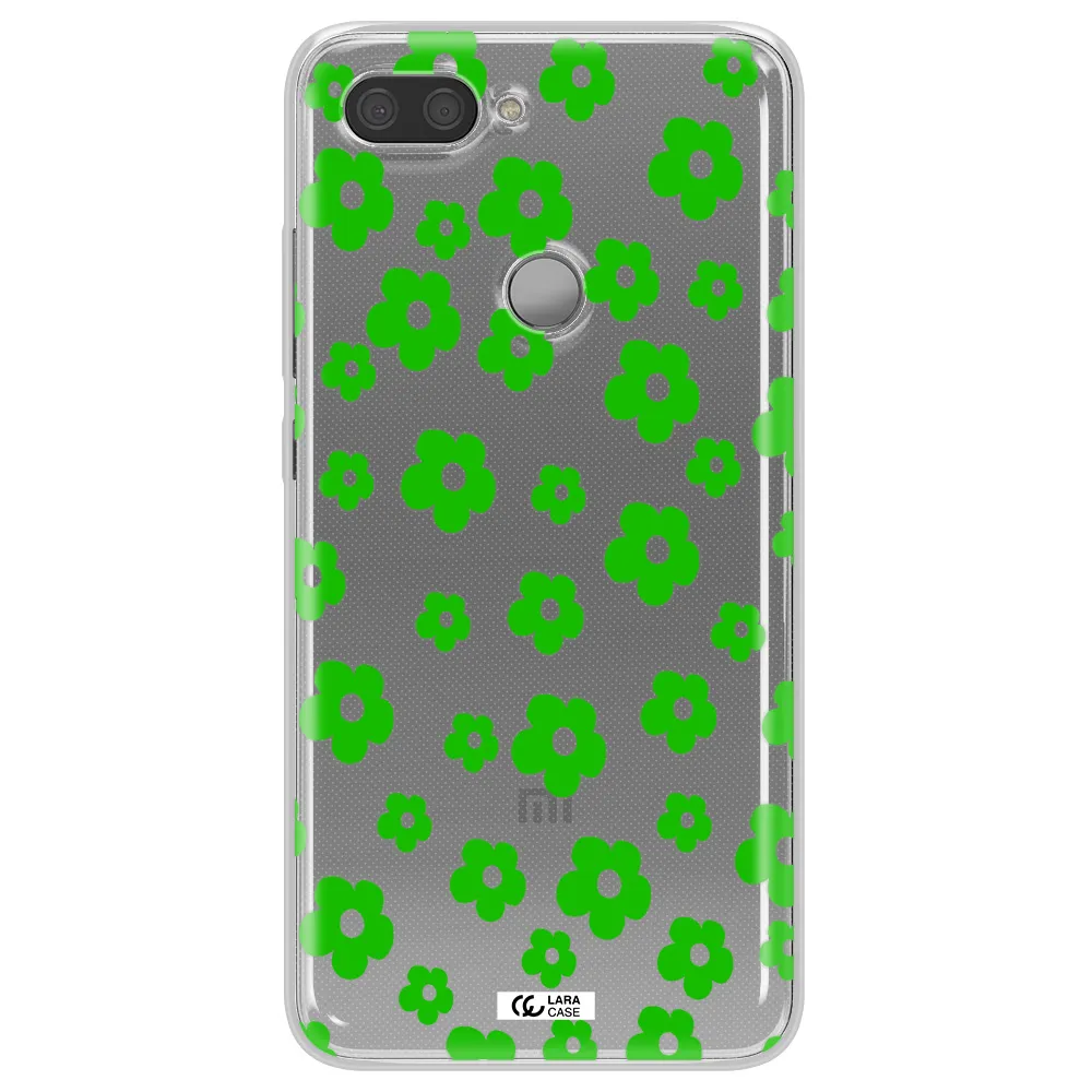 Five Petal Green Flower Xiaomi Mi 8 Lite Clear TPU Case