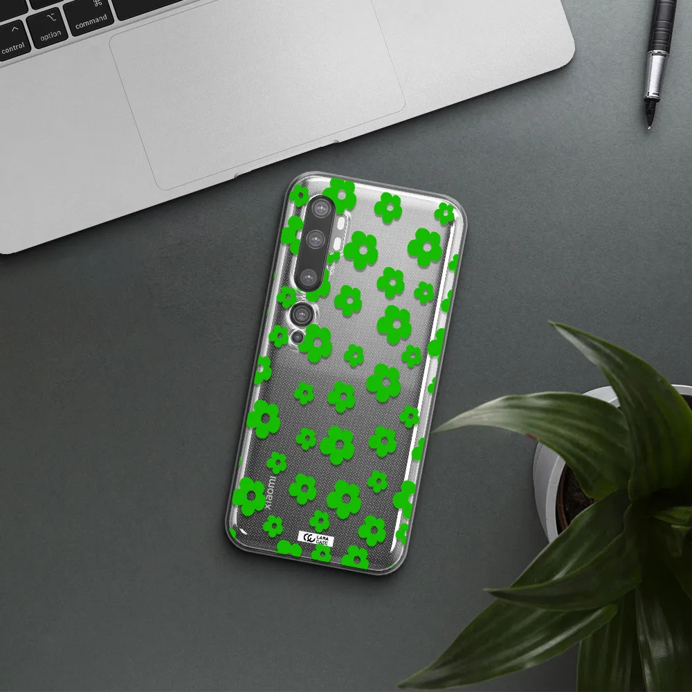 Five Petal Green Flower Xiaomi Mi Note 10 Clear TPU Case