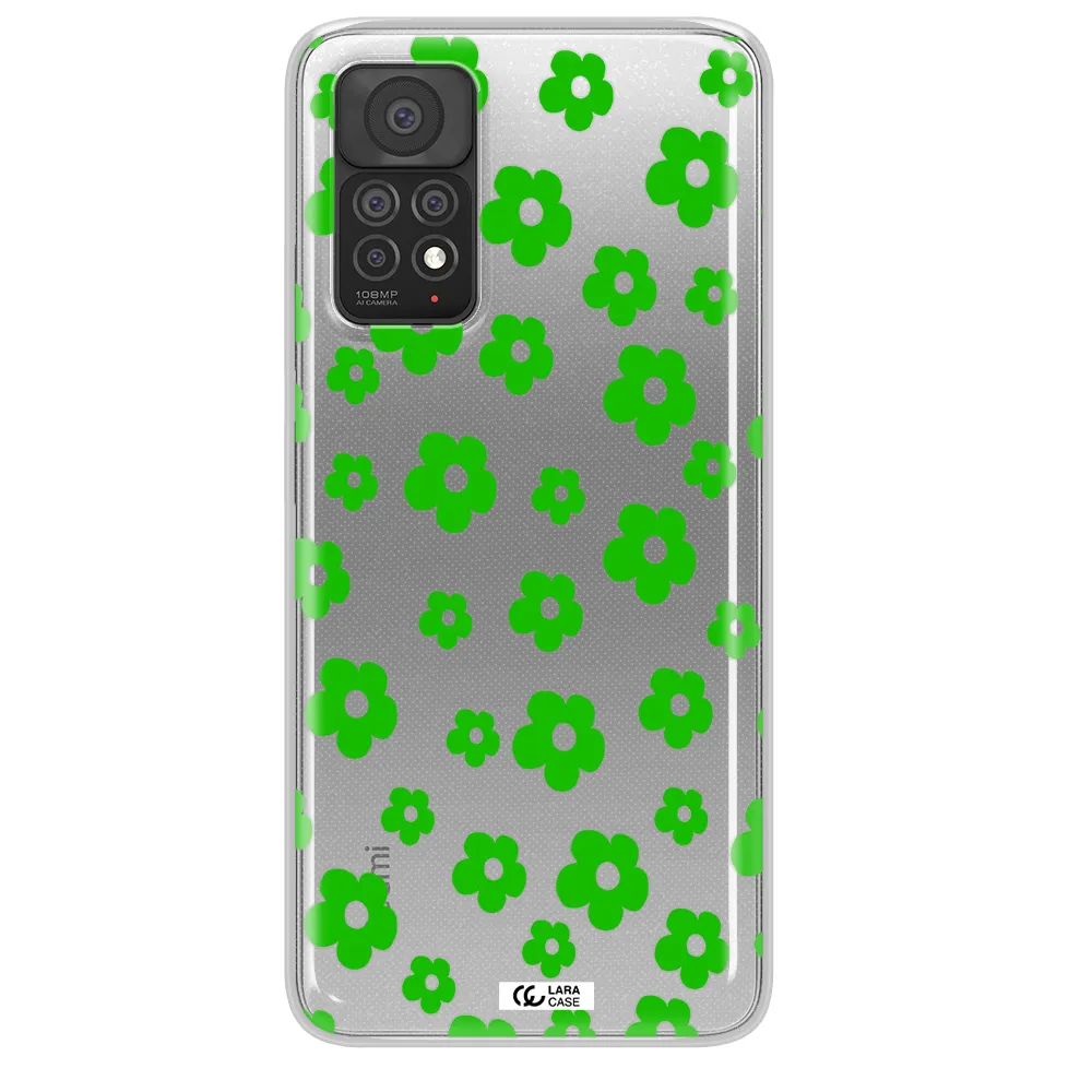 Five Petal Green Flower Xiaomi Note 11 Pro Clear TPU Case