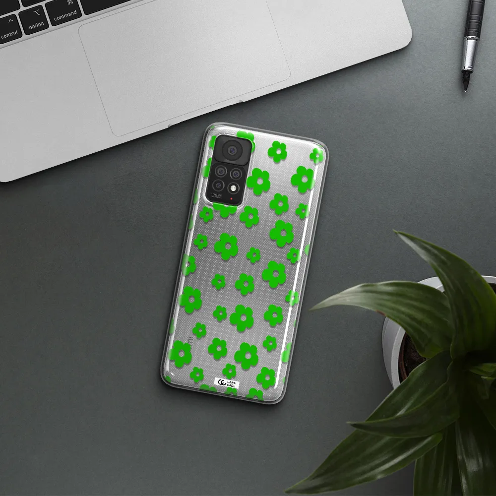 Five Petal Green Flower Xiaomi Note 11 Pro Clear TPU Case