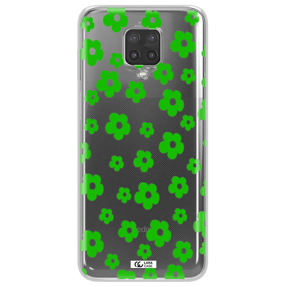 Five Petal Green Flower Xiaomi Note 9 Pro Clear TPU Case