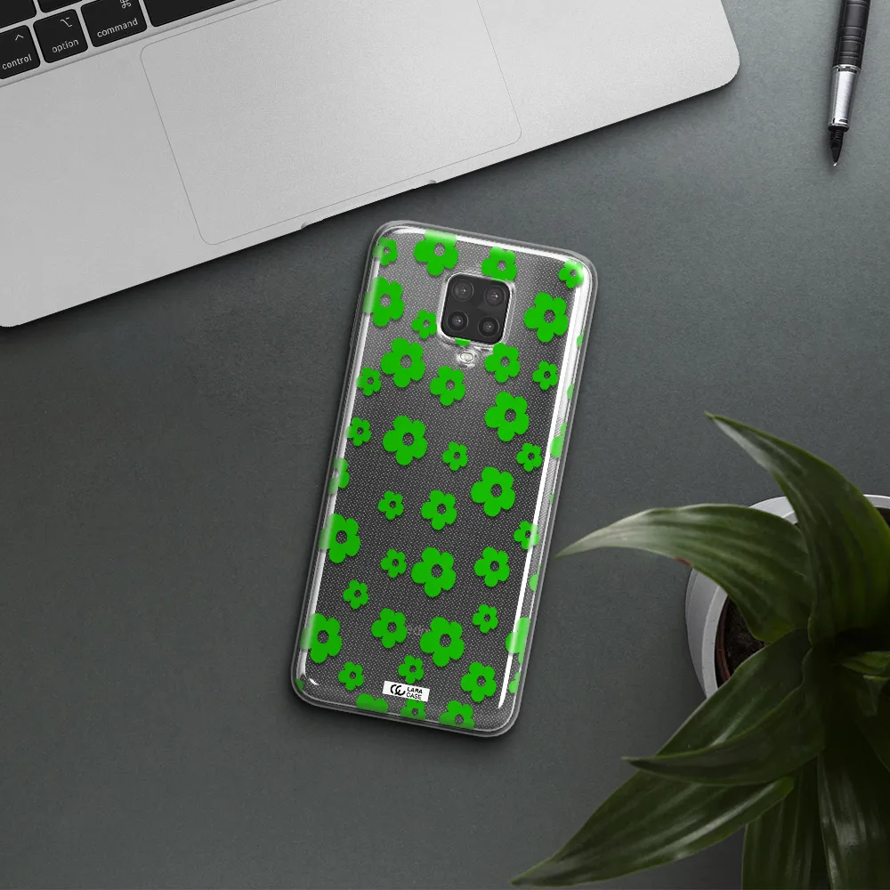 Five Petal Green Flower Xiaomi Note 9 Pro Clear TPU Case