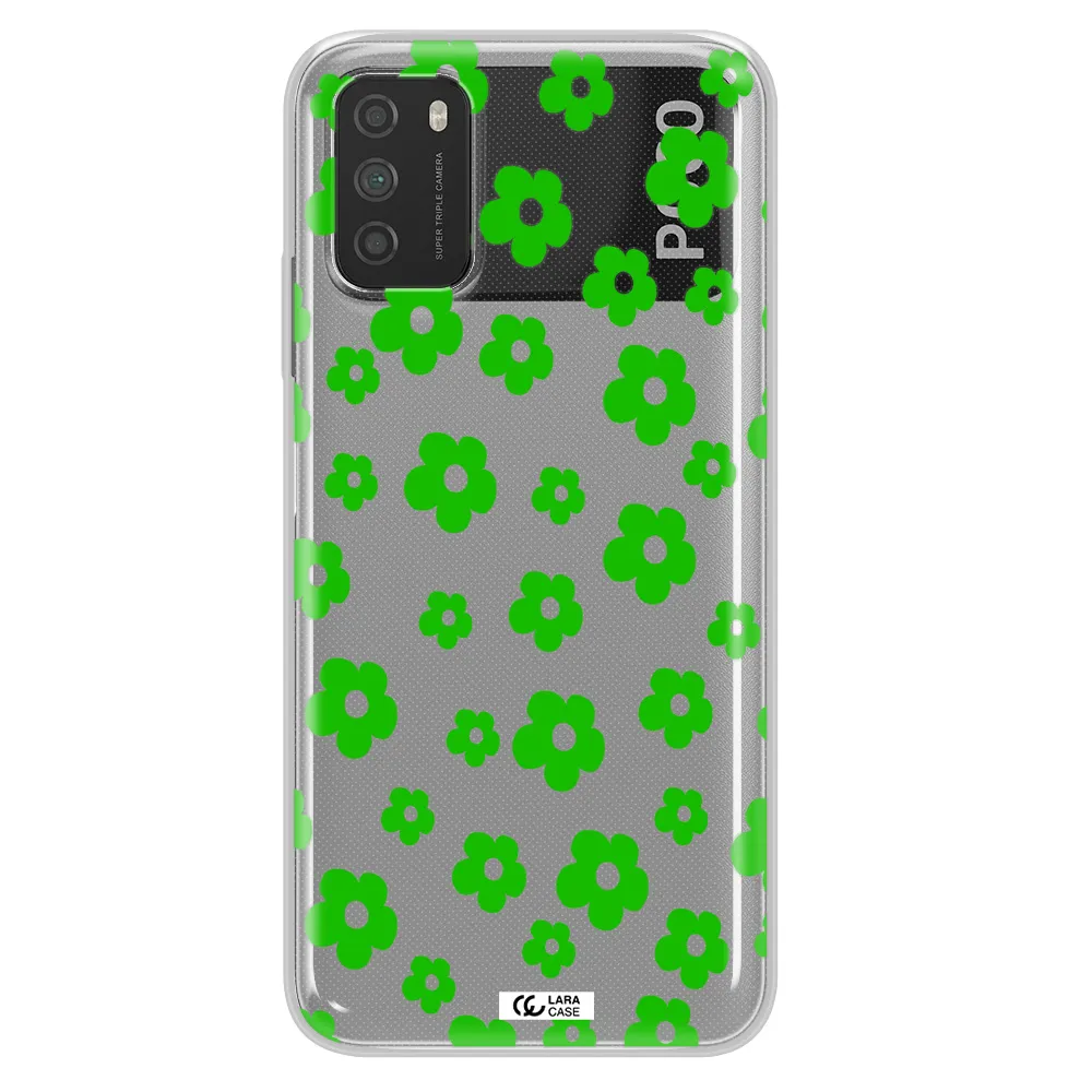 Five Petal Green Flower Xiaomi Poco M3 Clear TPU Case
