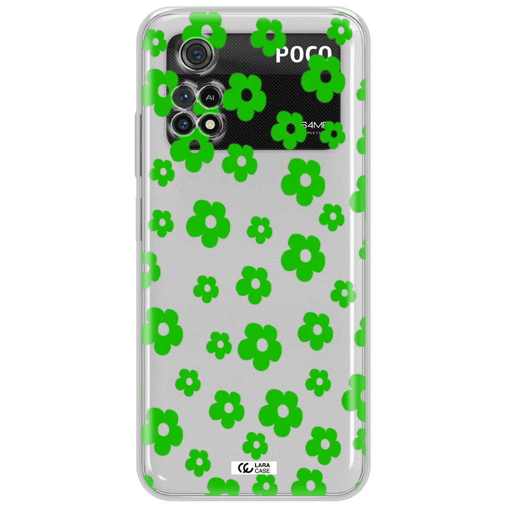 Five Petal Green Flower Xiaomi Poco M4 Pro 4G Clear Tpu Case