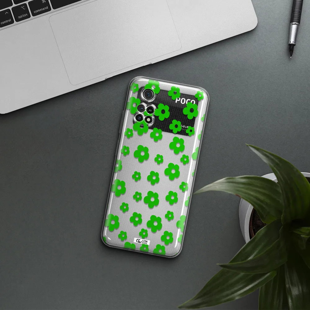 Five Petal Green Flower Xiaomi Poco M4 Pro 4G Clear Tpu Case