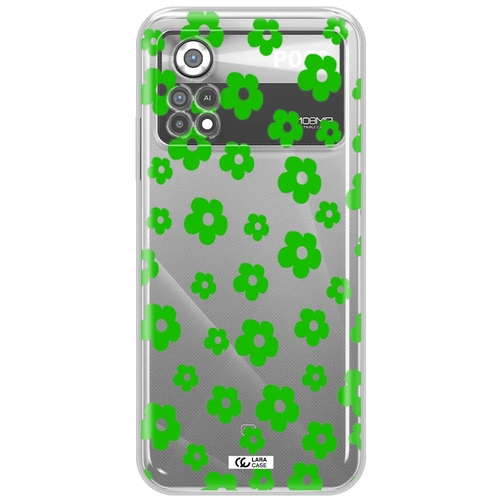 Five Petal Green Flower Xiaomi Poco X4 Pro Clear TPU Case