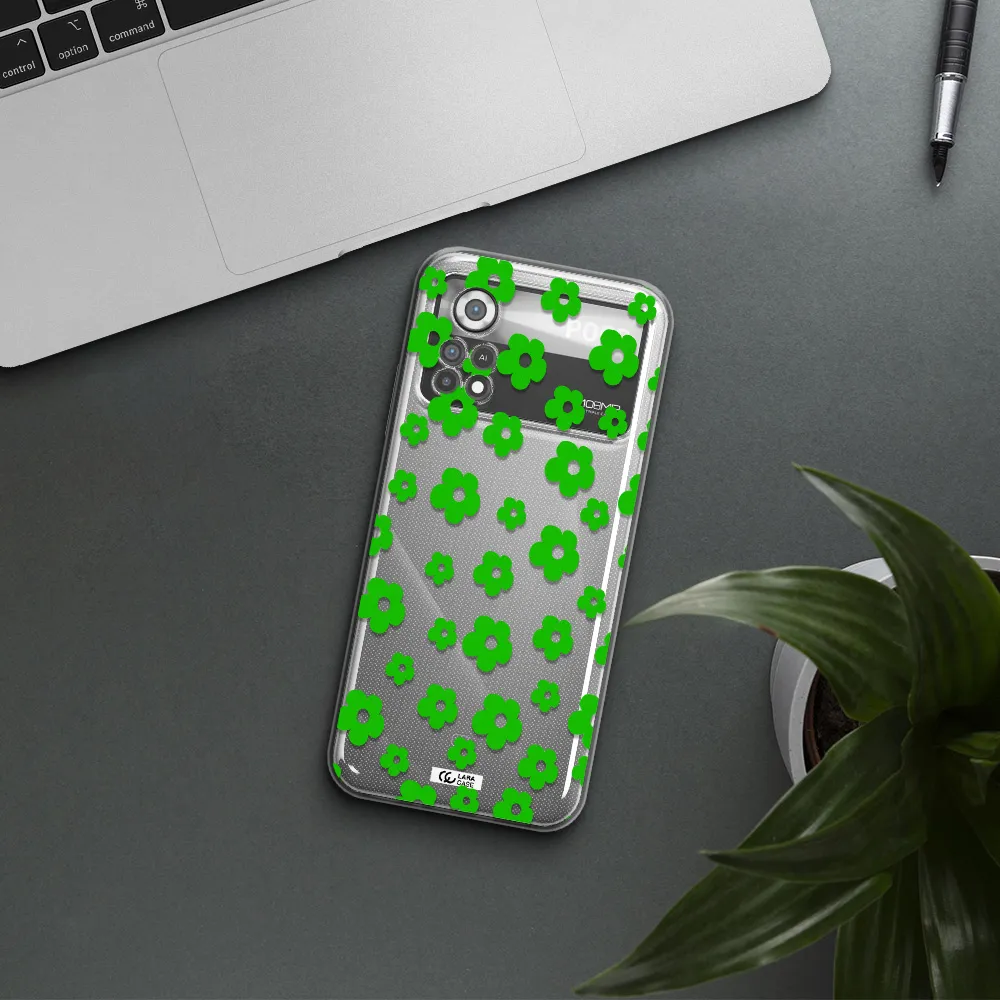 Five Petal Green Flower Xiaomi Poco X4 Pro Clear TPU Case