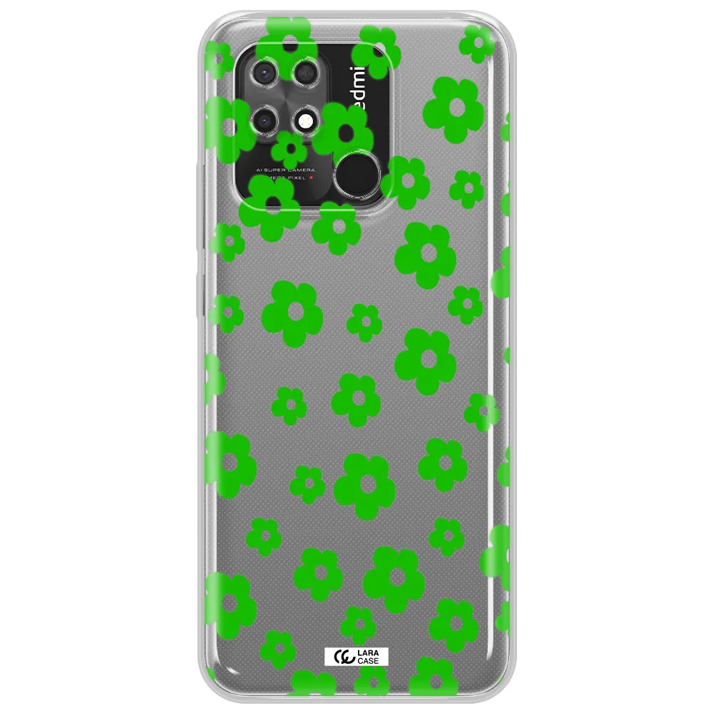 Five Petal Green Flower Xiaomi Redmi 10C Clear TPU Case