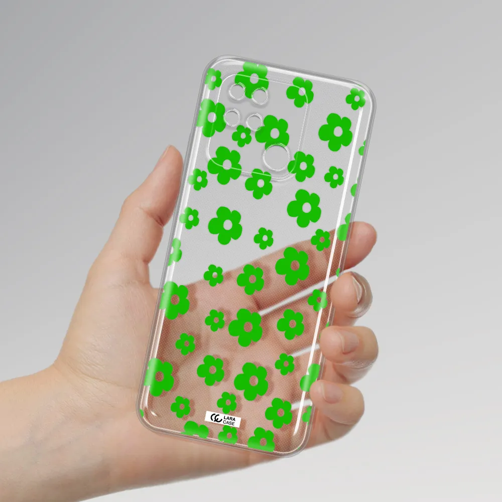 Five Petal Green Flower Xiaomi Redmi 10C Clear TPU Case