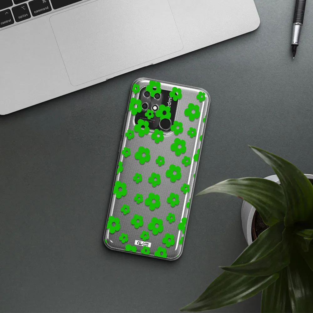Five Petal Green Flower Xiaomi Redmi 10C Clear TPU Case