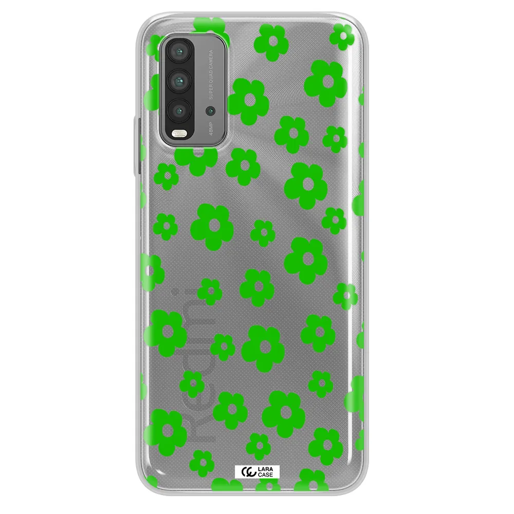 Five Petal Green Flower Xiaomi Redmi 9T Clear TPU Case
