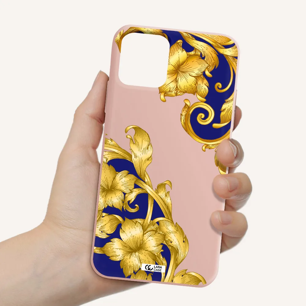 Golden Baroque Apple iPhone 11 pro max Silicone pastel pink Case
