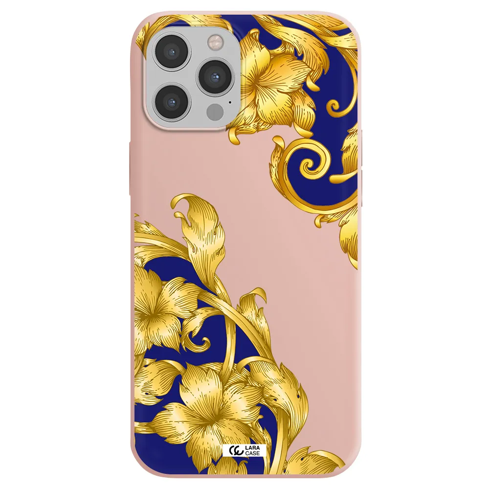 Golden Baroque Apple iPhone 12 pro max Silicone pastel pink Case