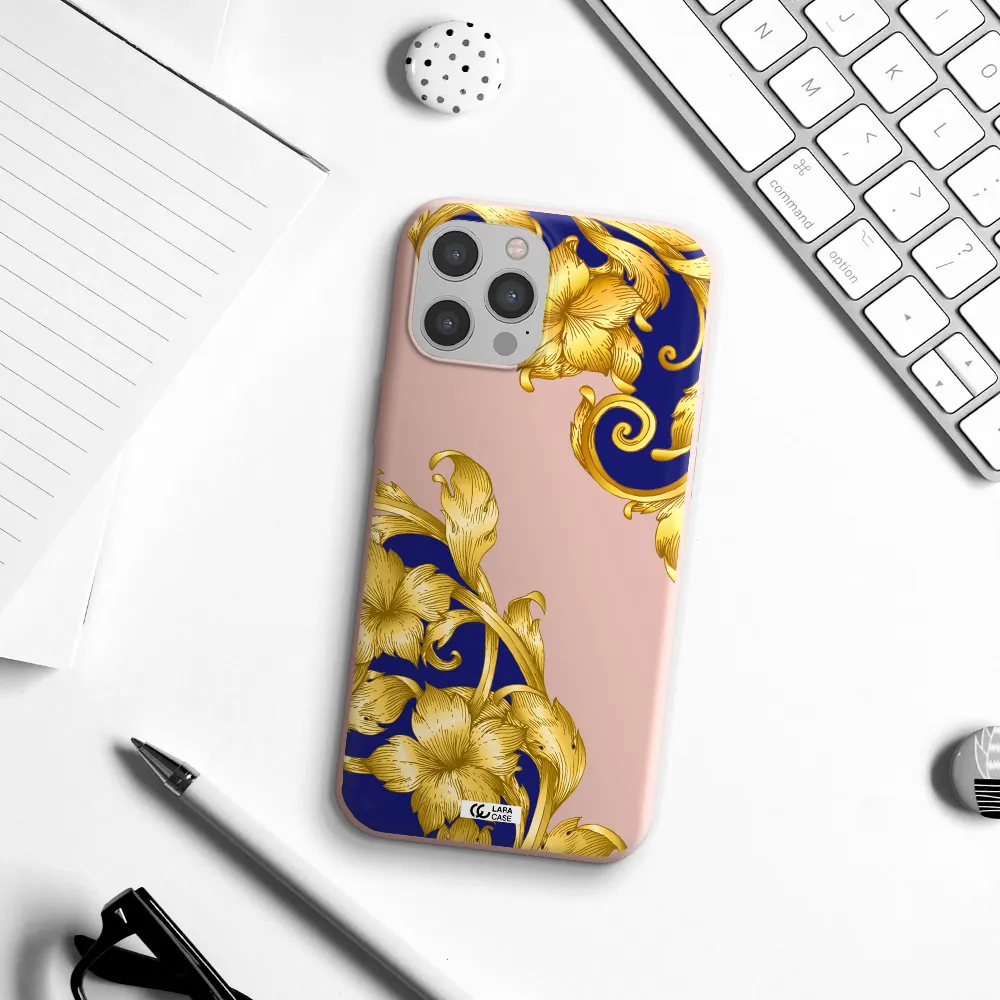 Golden Baroque Apple iPhone 12 pro max Silicone pastel pink Case