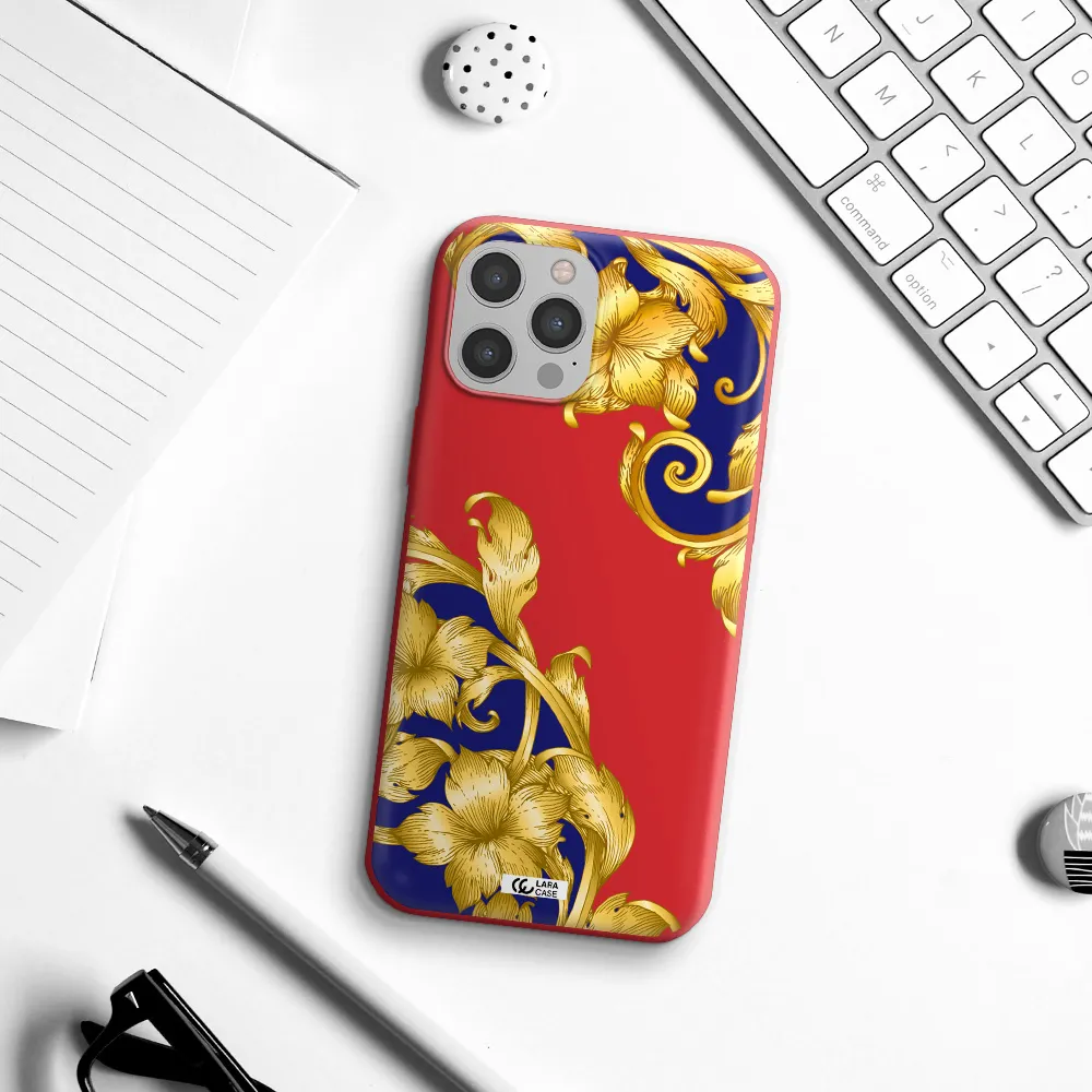 Golden Baroque Apple iPhone 12 pro Silicone Imperial Red Case