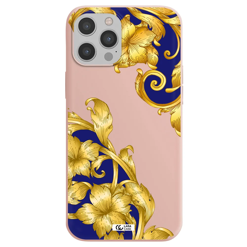 Golden Baroque Apple iPhone 12 pro Silicone pastel pink Case