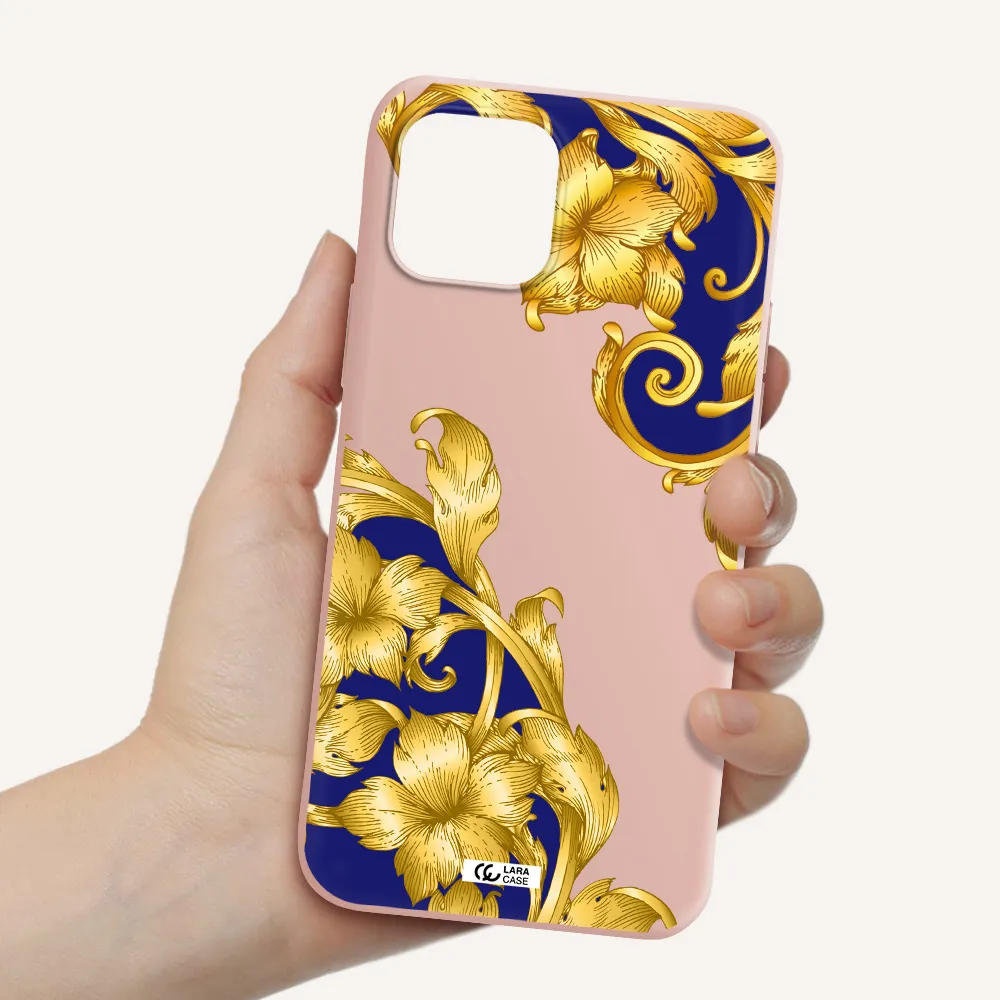 Golden Baroque Apple iPhone 12 Silicone pastel pink Case