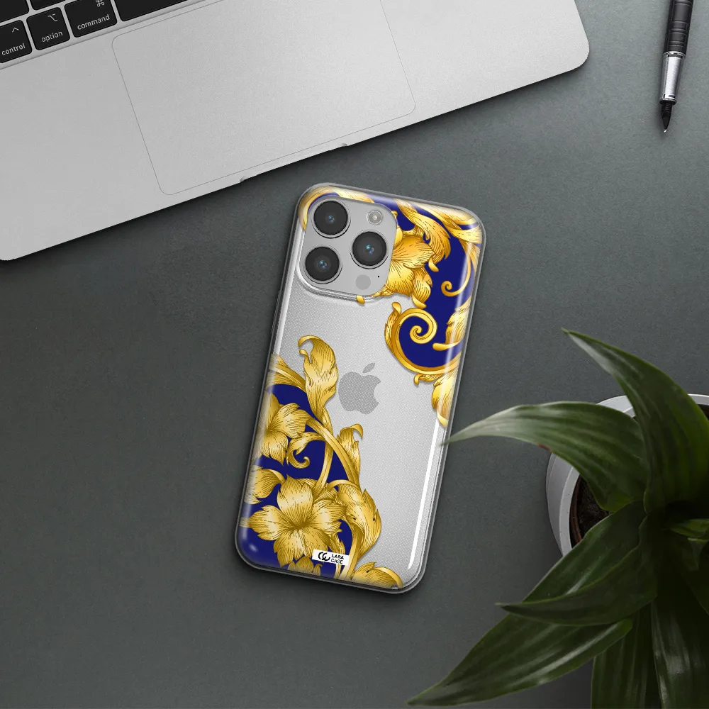 Golden Baroque Apple iPhone 14 pro Clear TPU Case
