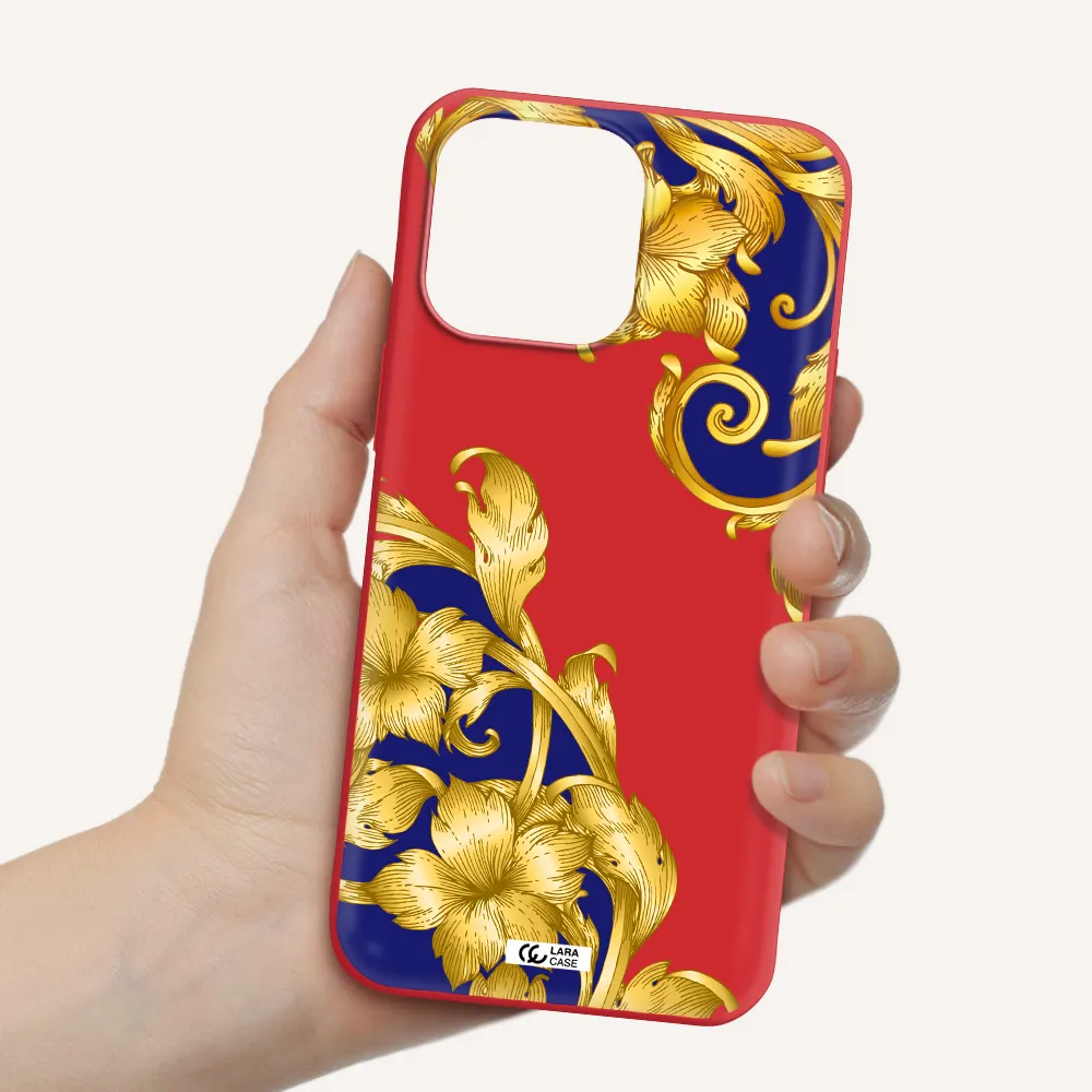 Golden Baroque Apple iPhone 14 pro max Silicone Imperial Red Case