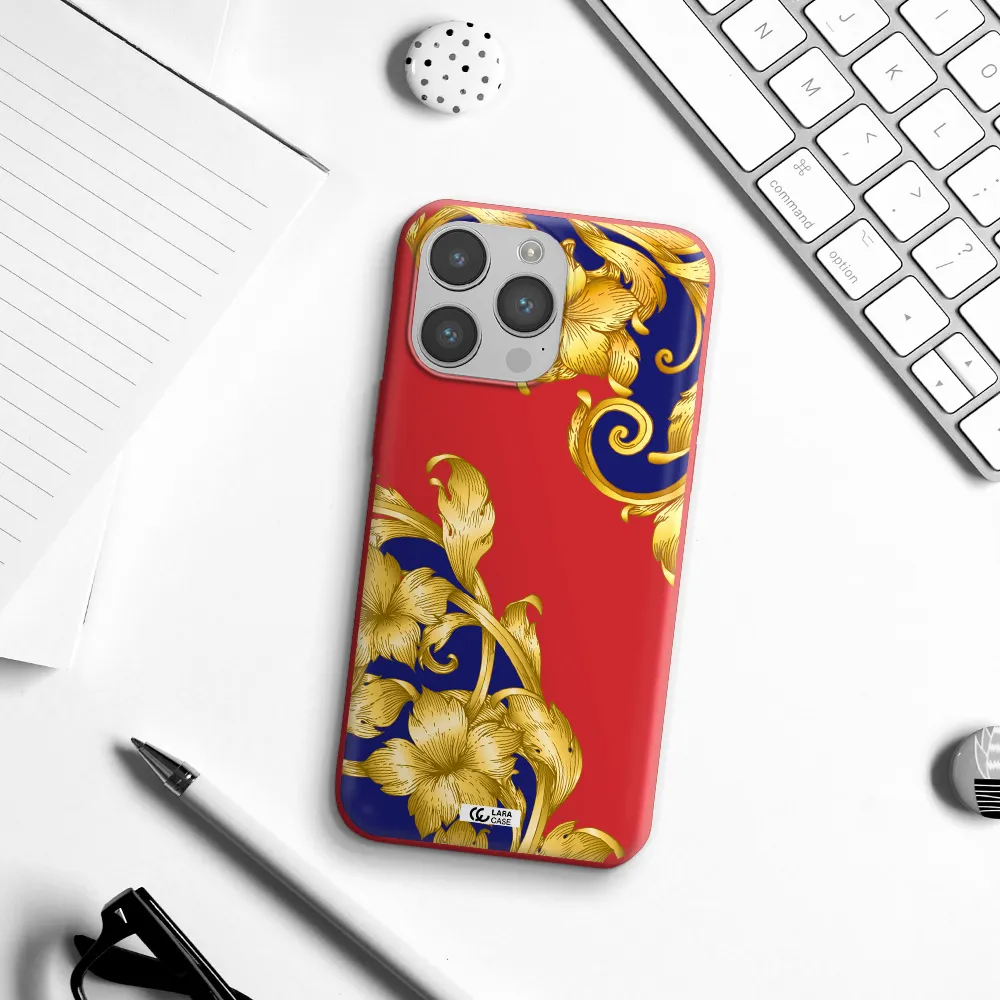 Golden Baroque Apple iPhone 14 pro max Silicone Imperial Red Case