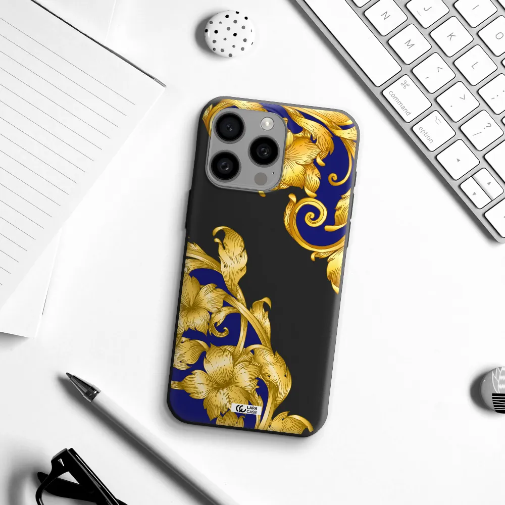Golden Baroque Apple Iphone 15 Pro max Silicone black Case