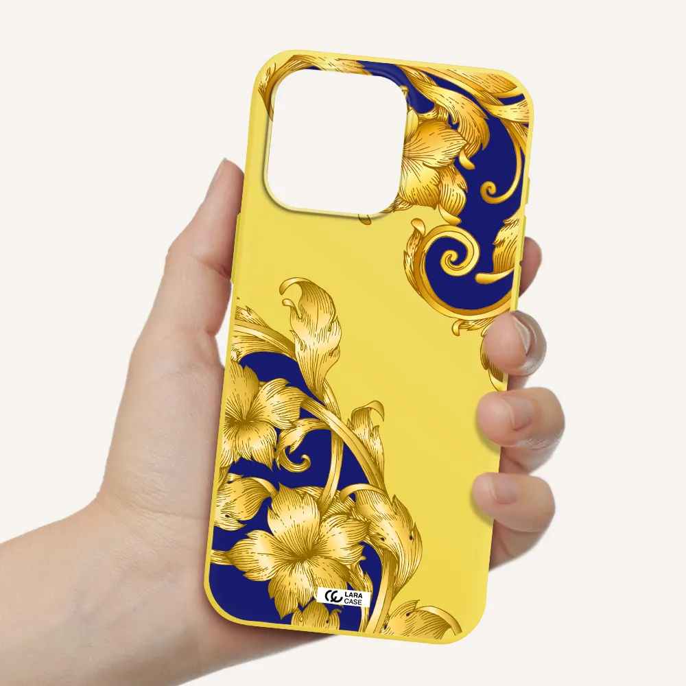 Golden Baroque Apple Iphone 15 Pro max Silicone canary yellow Case