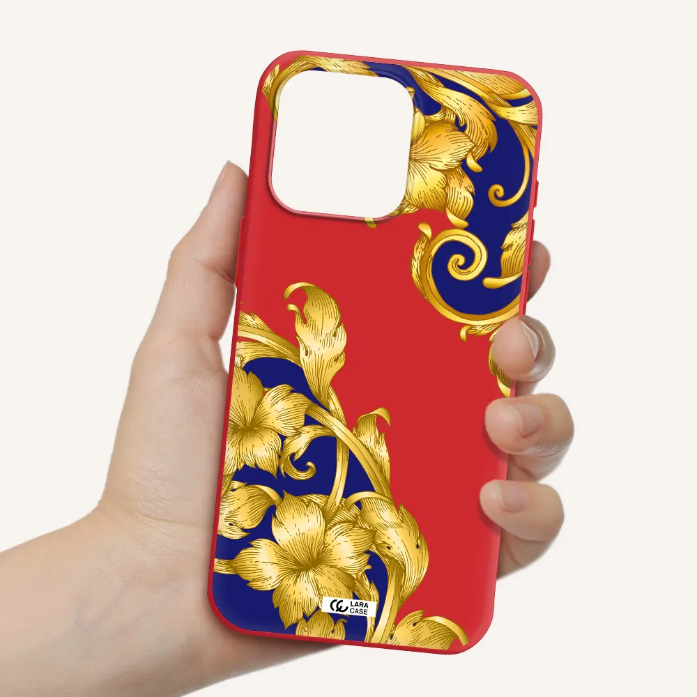 Golden Baroque Apple Iphone 15 Pro Max Silicone Imperial Red Case