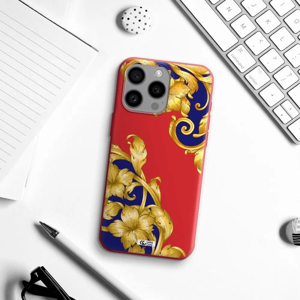 Golden Baroque Apple Iphone 15 Pro Max Silicone Imperial Red Case