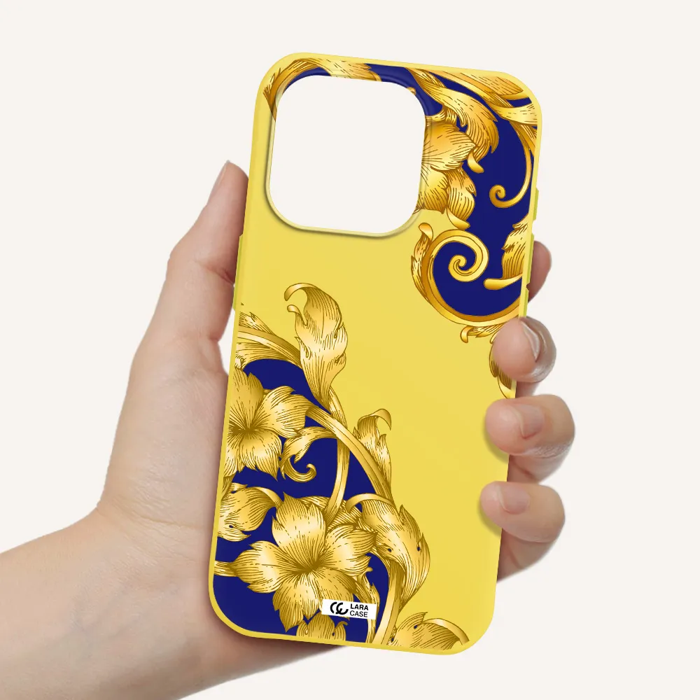 Golden Baroque Apple Iphone 15 Pro Silicone Canary Yellow Case