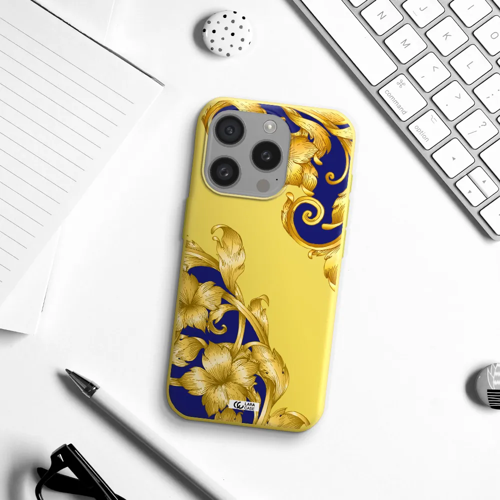 Golden Baroque Apple Iphone 15 Pro Silicone Canary Yellow Case