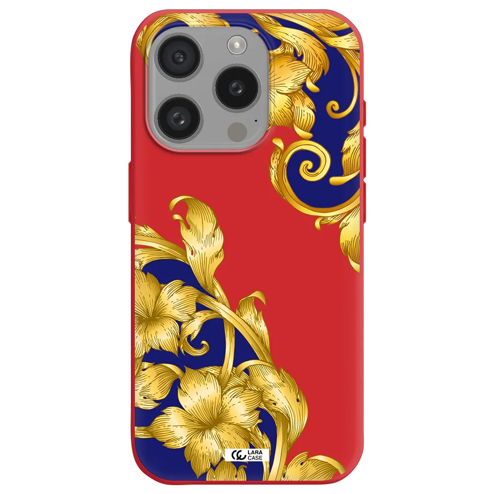 Golden Baroque Apple Iphone 15 Pro Silicone Imperial Red Case