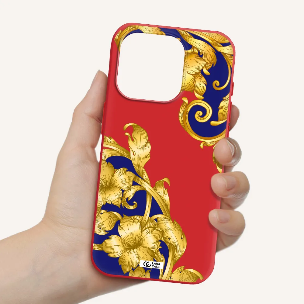 Golden Baroque Apple Iphone 15 Pro Silicone Imperial Red Case