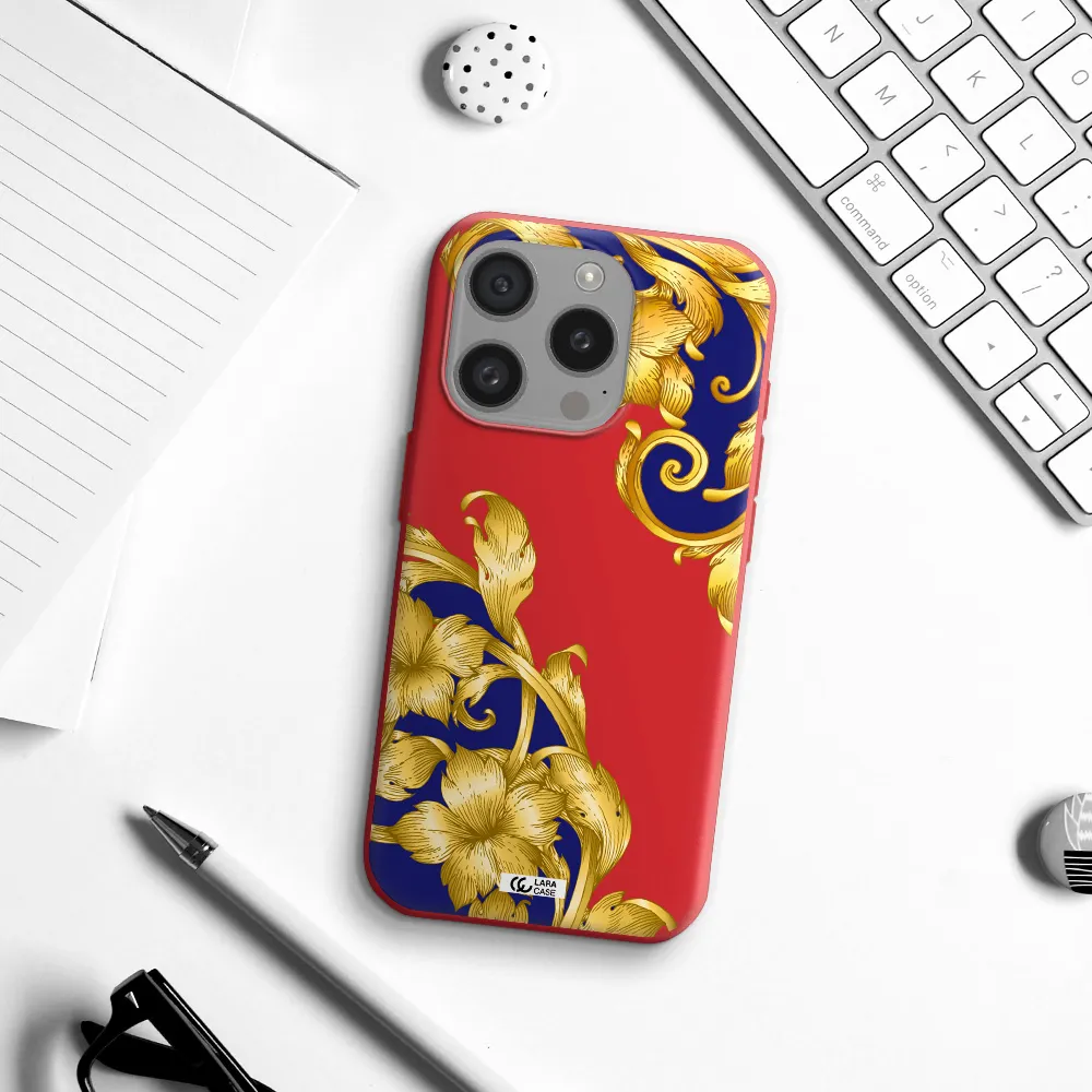 Golden Baroque Apple Iphone 15 Pro Silicone Imperial Red Case