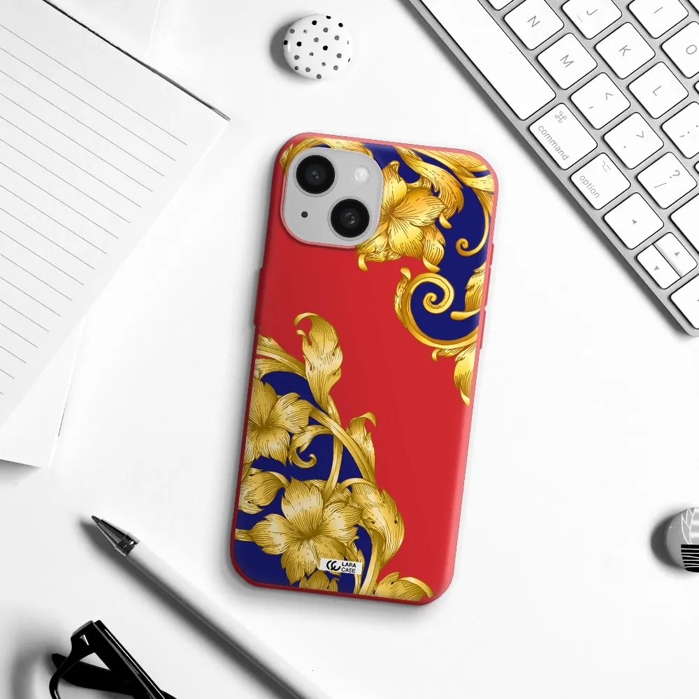 Golden Baroque Apple Iphone 15 Silicone Imperial Red Case