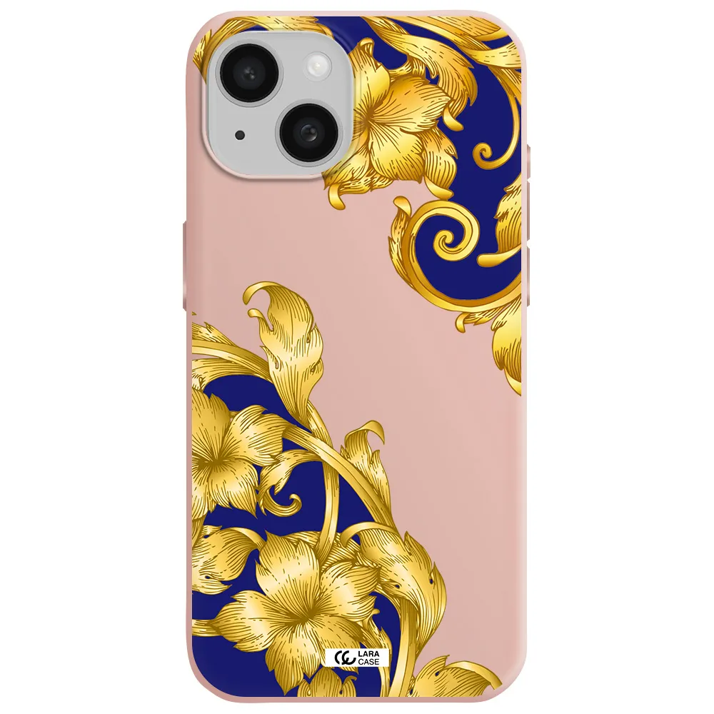 Golden Baroque Apple Iphone 15 Silicone Pastel Pink Case