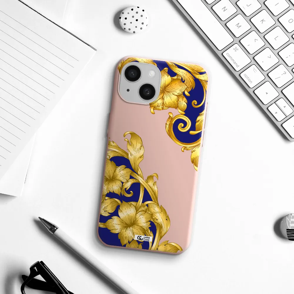 Golden Baroque Apple Iphone 15 Silicone Pastel Pink Case
