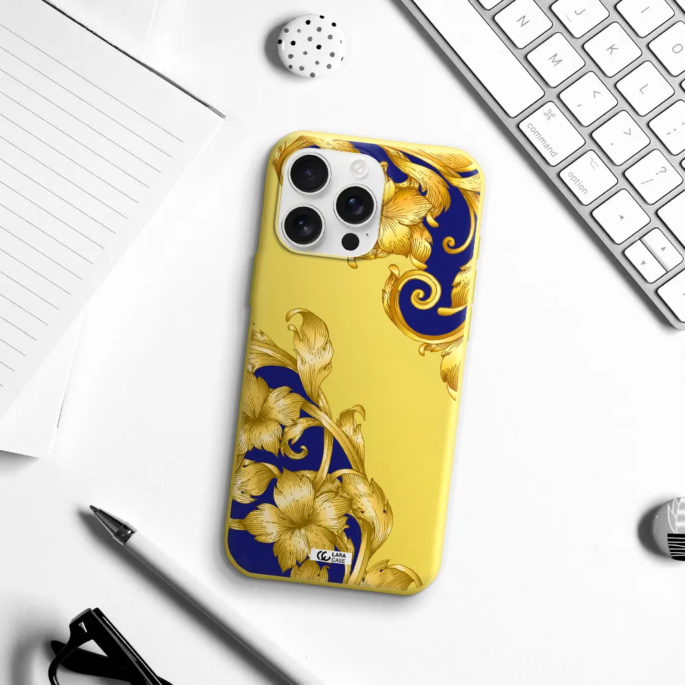 Golden Baroque Apple Iphone 16 Pro Max Silicone Canary Yellow Case