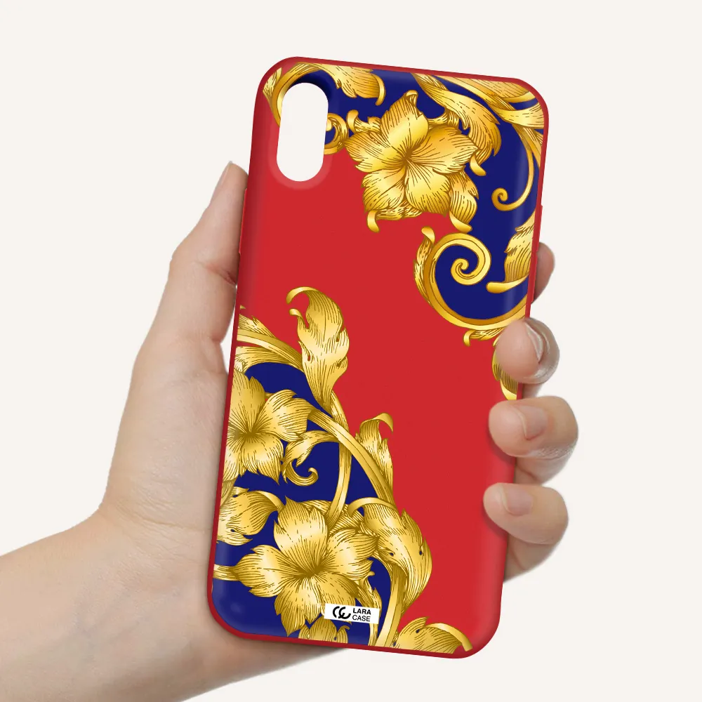 Golden Baroque Apple iPhone XS Silicone Imperial Red Case