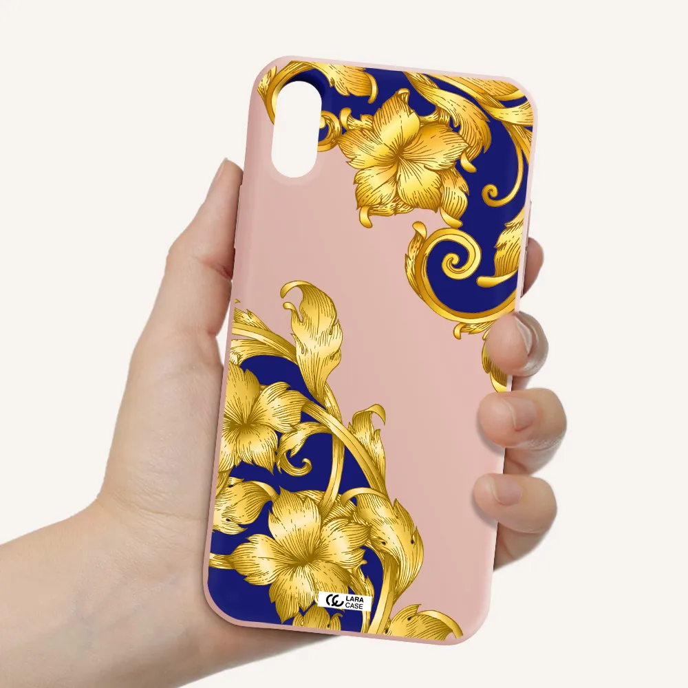 Golden Baroque Apple iPhone XS Silicone pastel pink Case