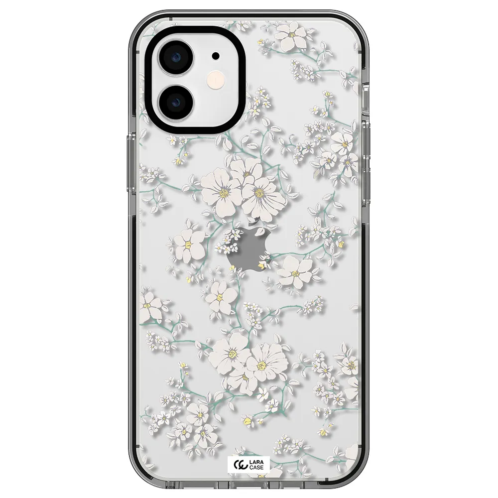 White Flower Apple iPhone 11 impact black border Case