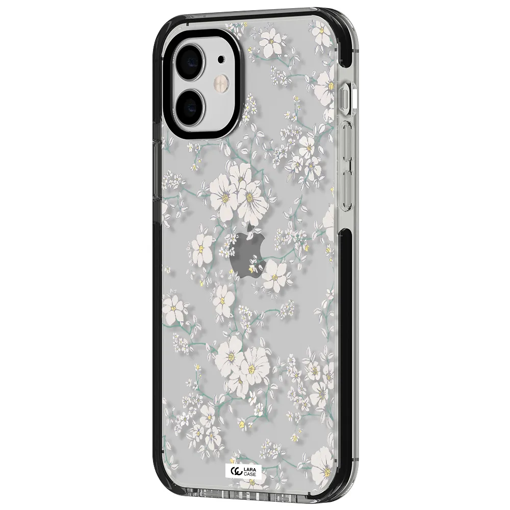 White Flower Apple iPhone 11 impact black border Case
