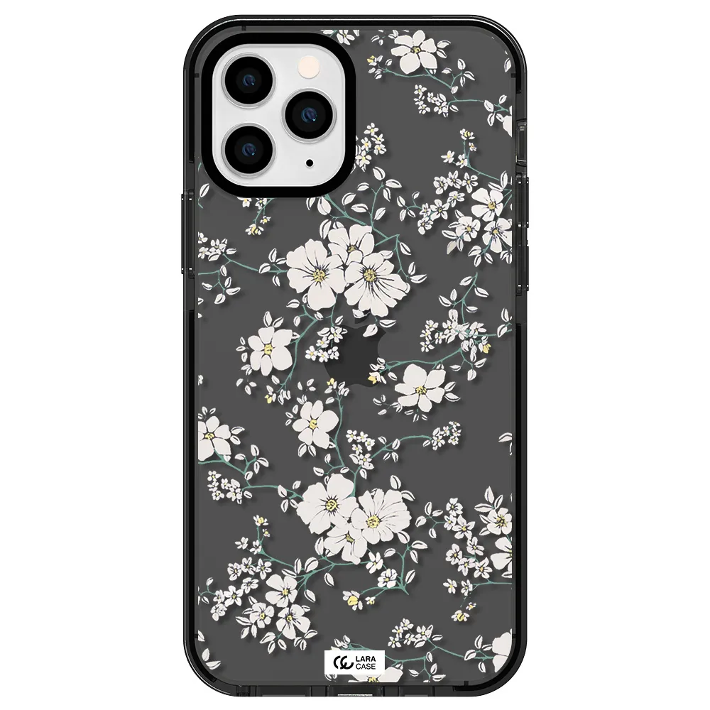 White Flower Apple iPhone 11 pro impact Smoke Black Case